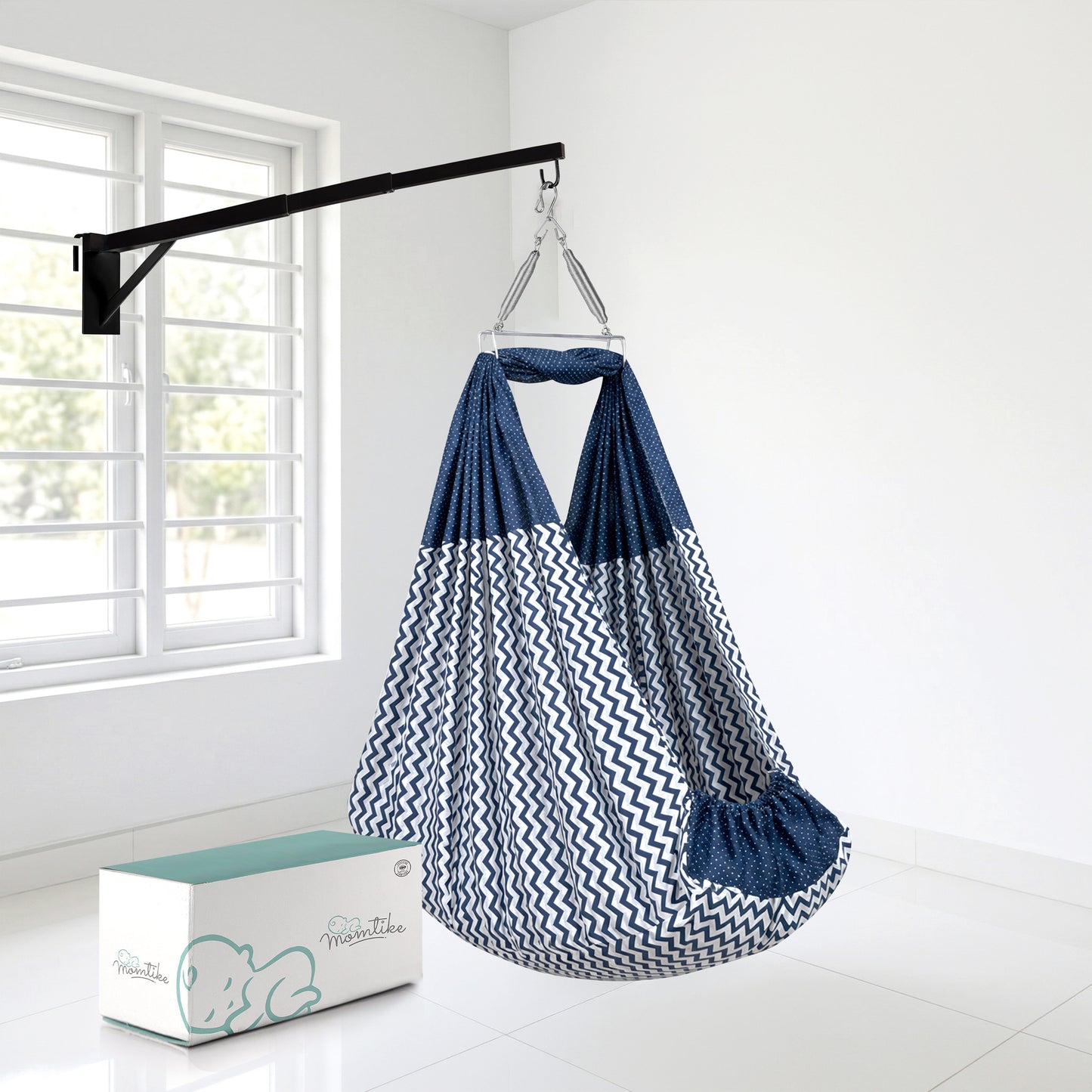 Momtike Pack of 6 Baby Bed Cradle | Full Set Navy Zigzag