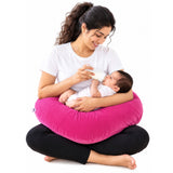 Baby Feeding Pillow | Soft Velvet | Dark Pink