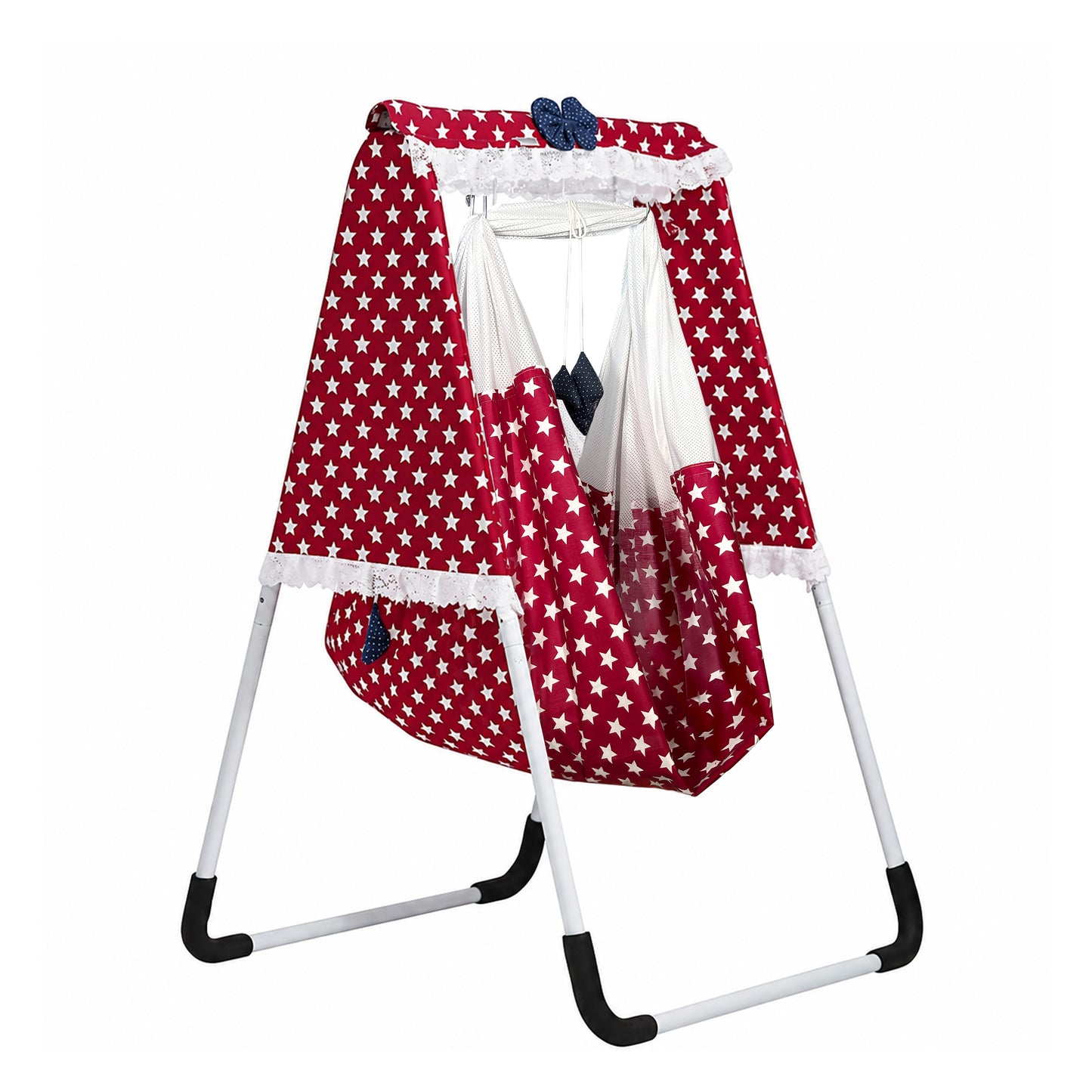 Baby Swing Cradle with Stand | Cotton Cloth, Mosquito Net & Pad | Up to 9kg
