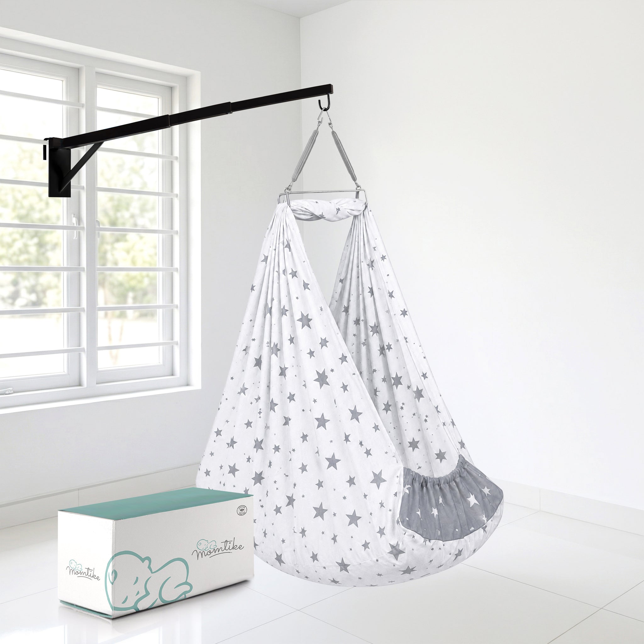 Momtike Pack of 5 Baby Bed Cradle | Full Set LT Grey Star