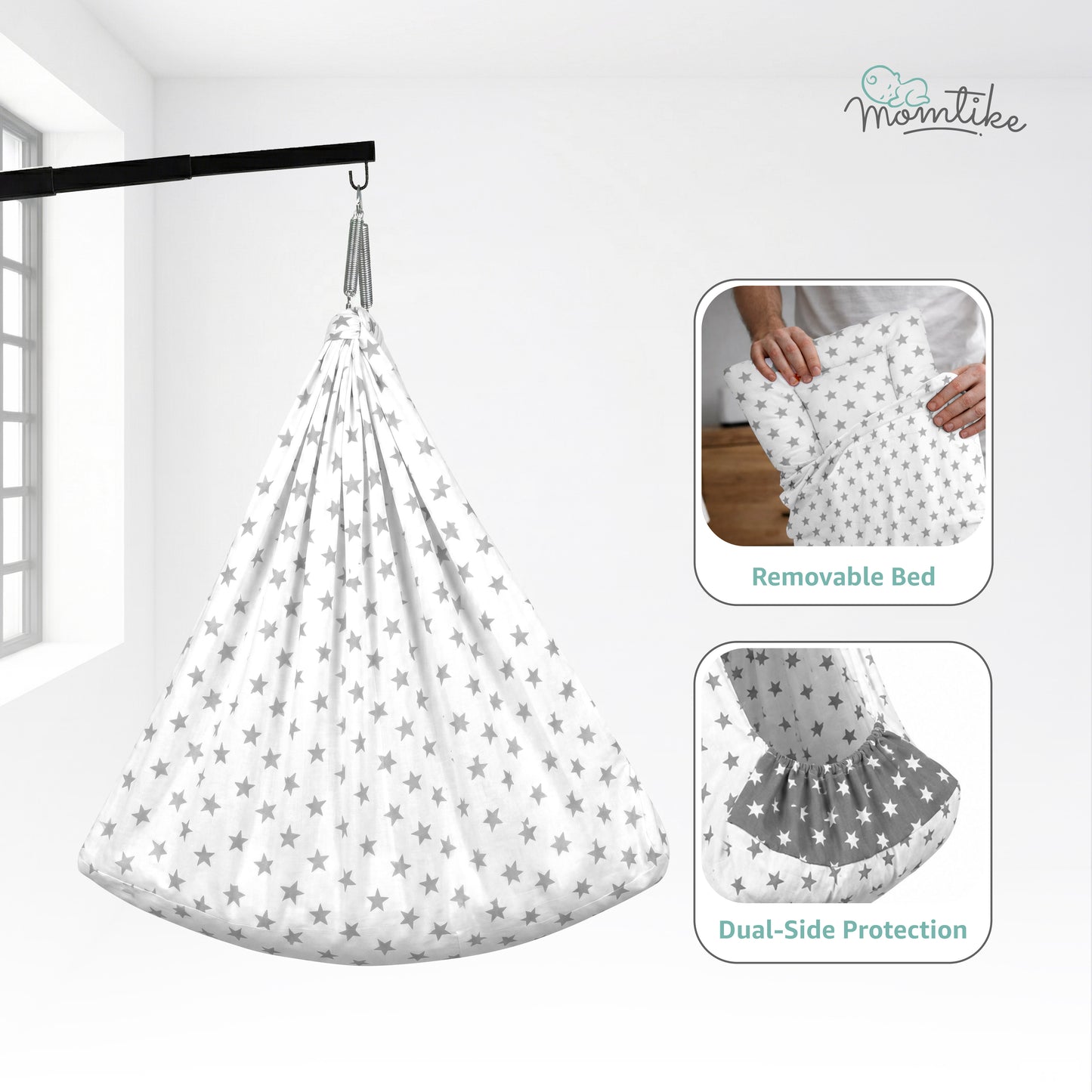 Momtike Pack of 5 Baby Bed Cradle | Full Set LT Grey Star