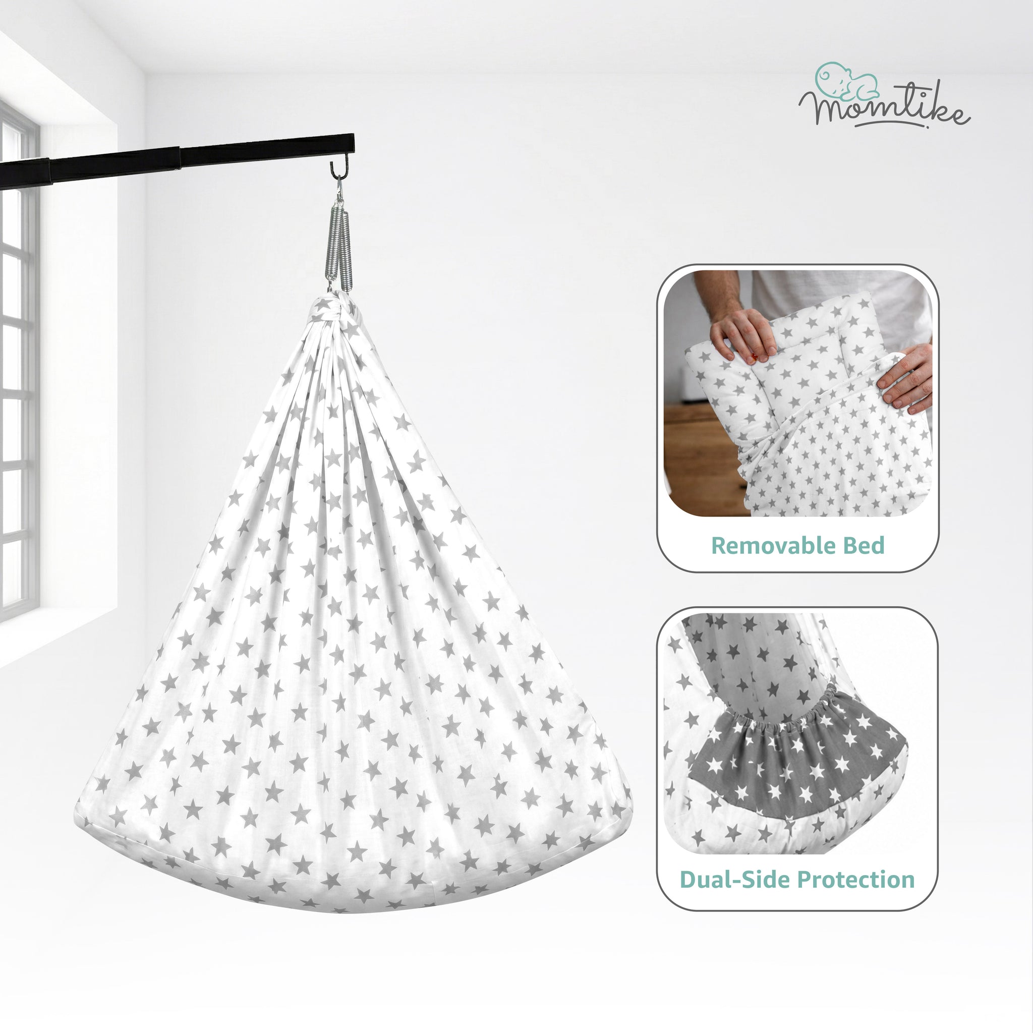 Momtike Pack of 5 Baby Bed Cradle | Full Set LT Grey Star
