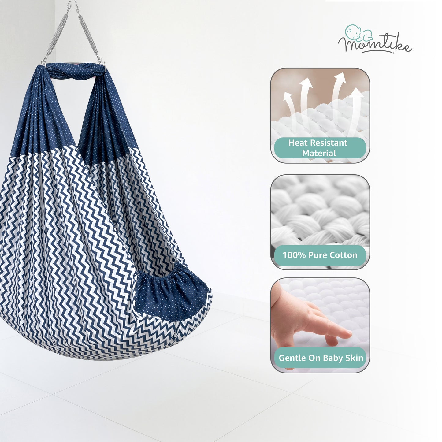 Momtike Pack of 6 Baby Bed Cradle | Full Set Navy Zigzag