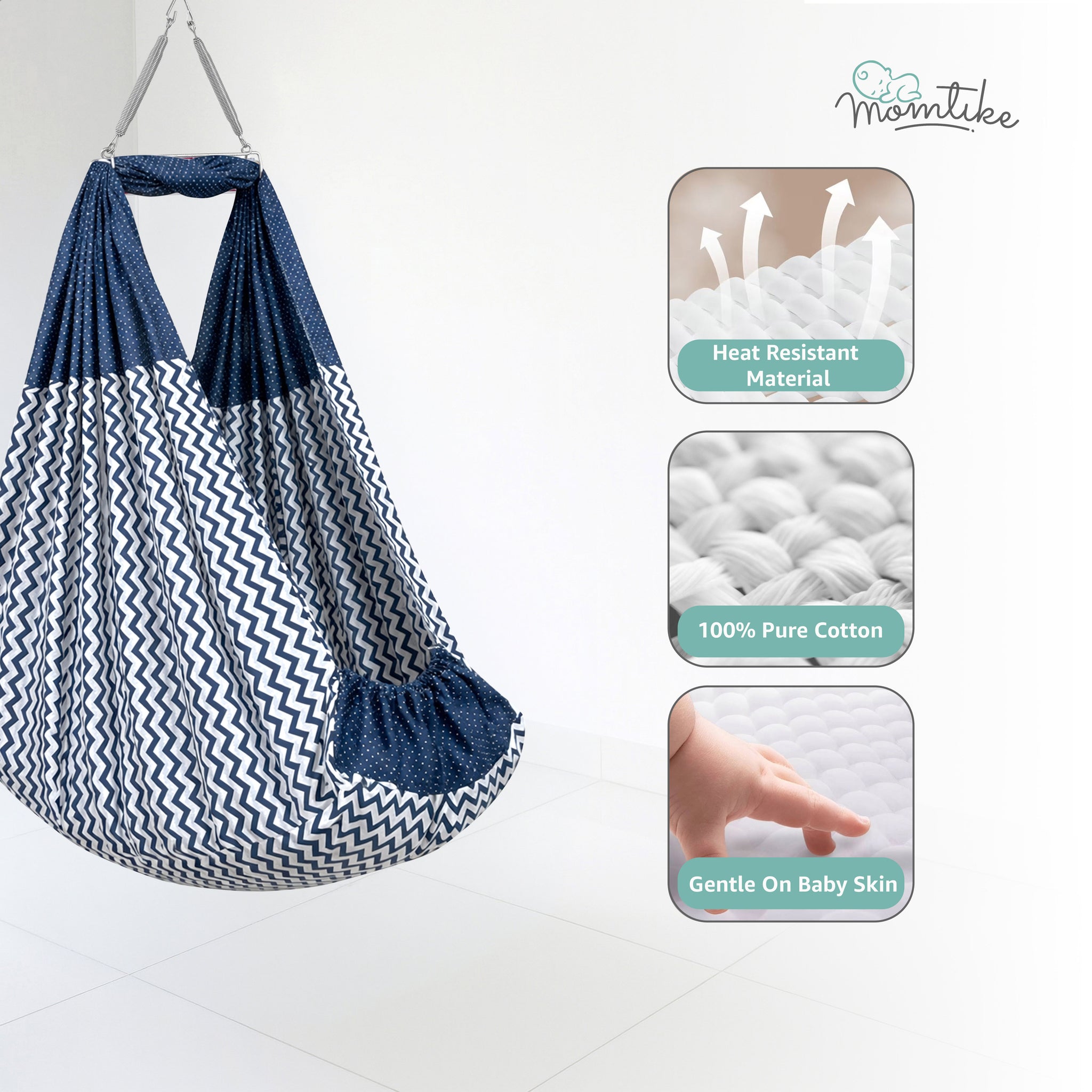 Momtike Pack of 6 Baby Bed Cradle | Full Set Navy Zigzag