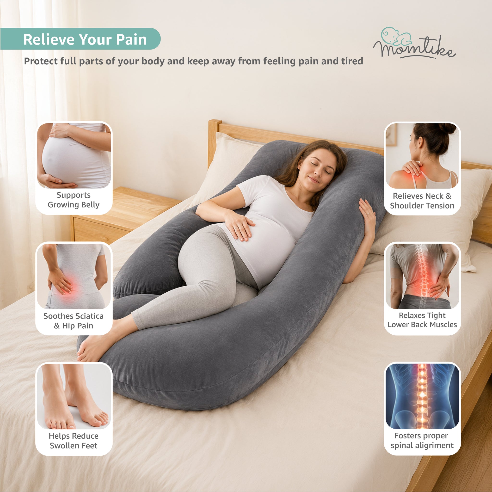Pregnancy Pillows for Sleeping | J-Shape | Grey