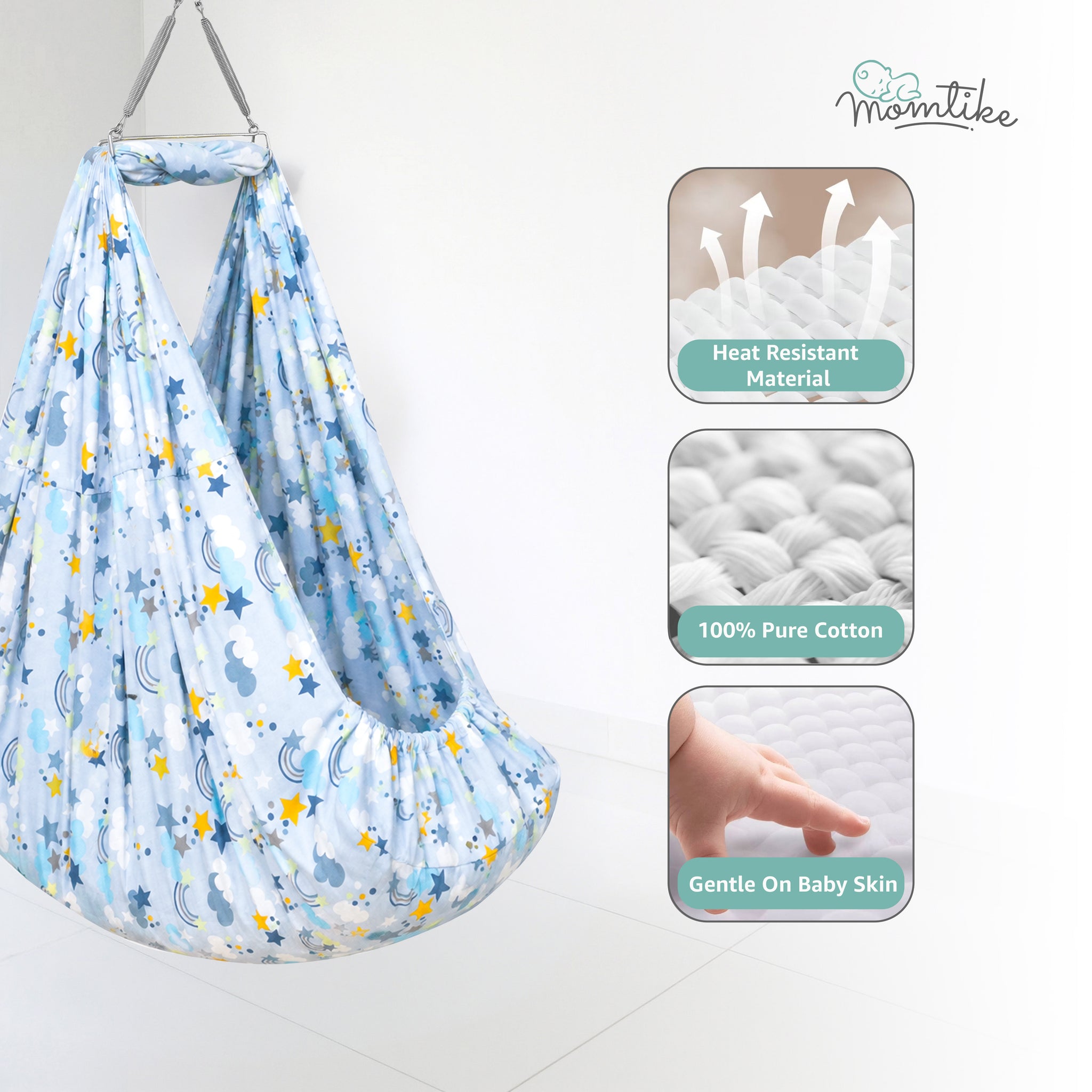 Momtike Pack of 5 Baby Bed Cradle | Full Set Sky Blue Print