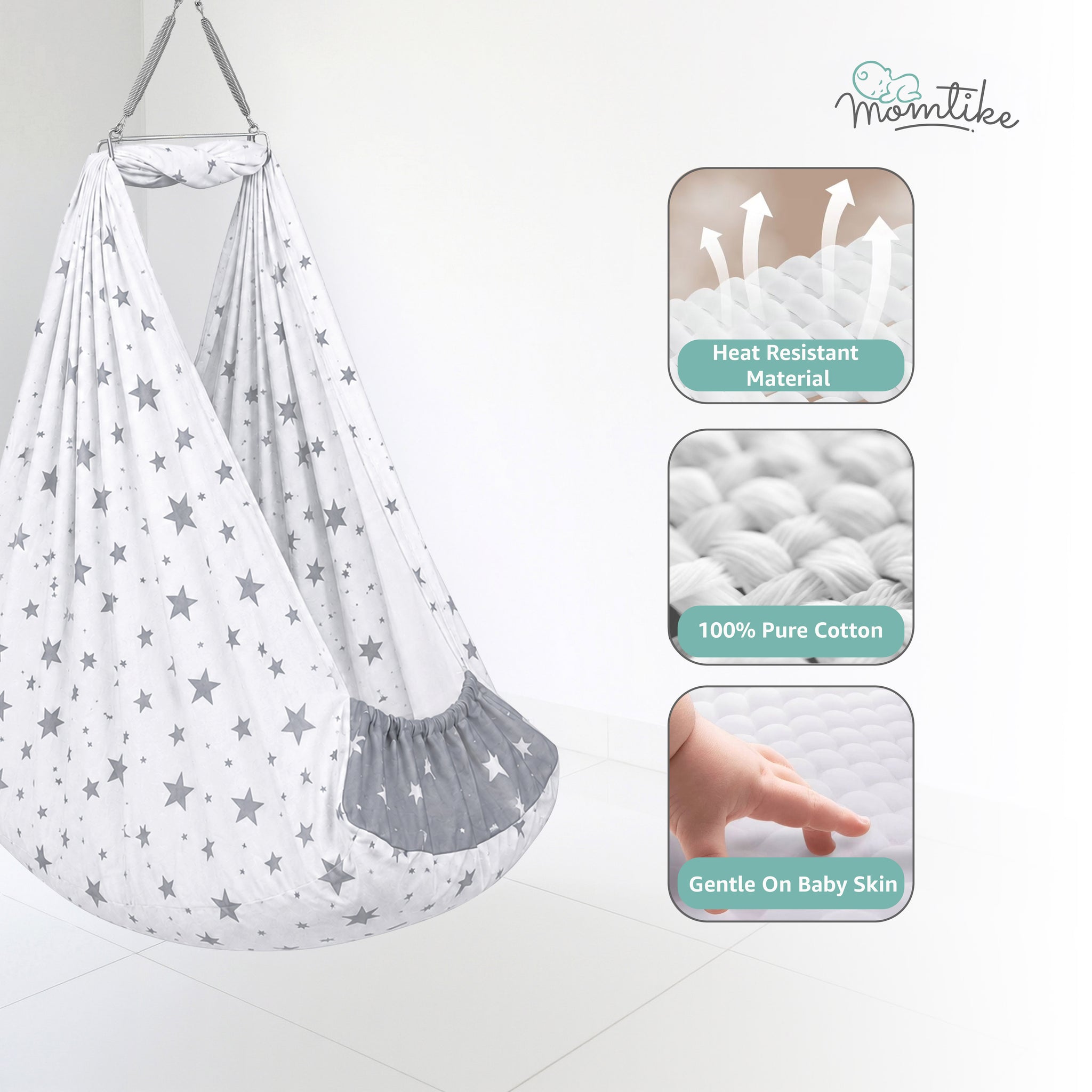 Momtike Pack of 5 Baby Bed Cradle | Full Set LT Grey Star