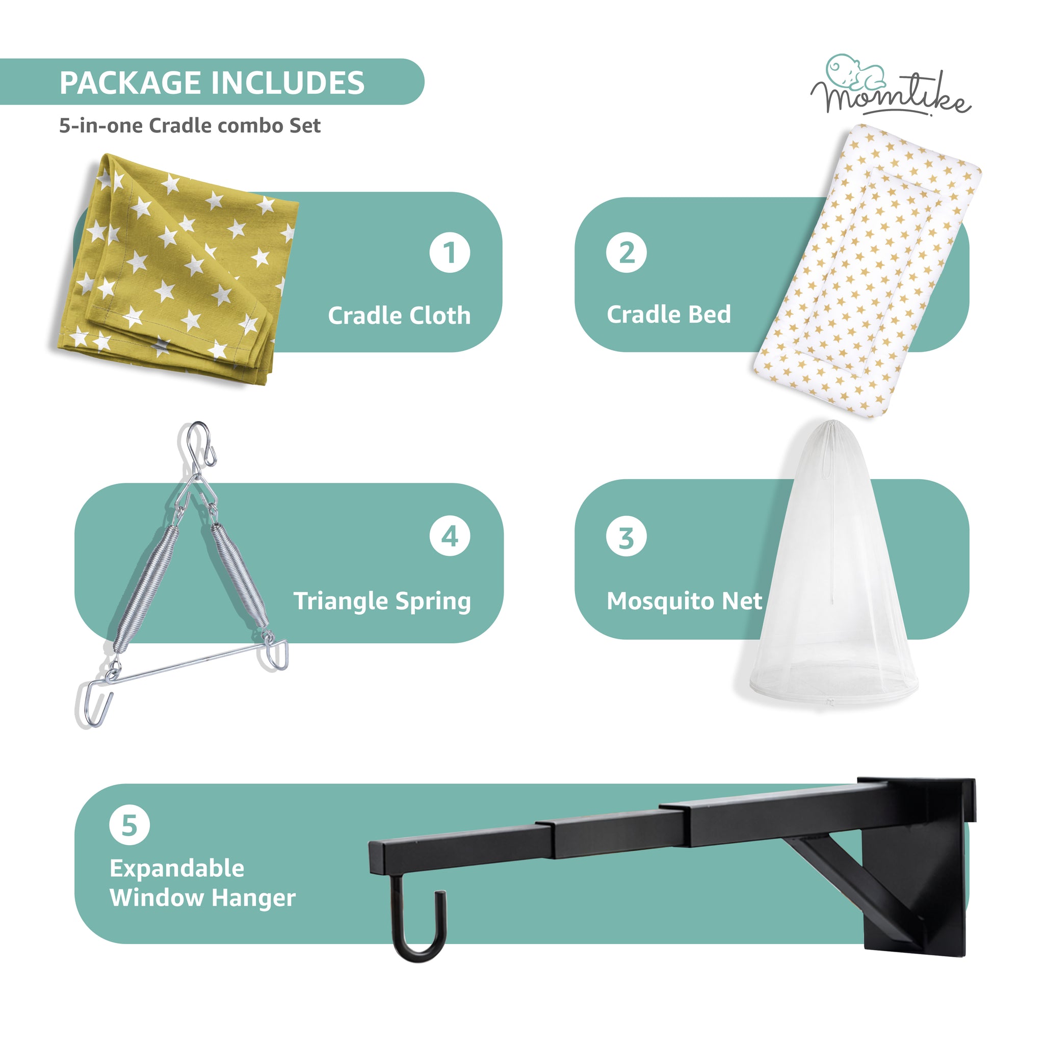 Momtike Pack of 6 Baby Bed Cradle | Full Set STAR MEHNDI WHITE