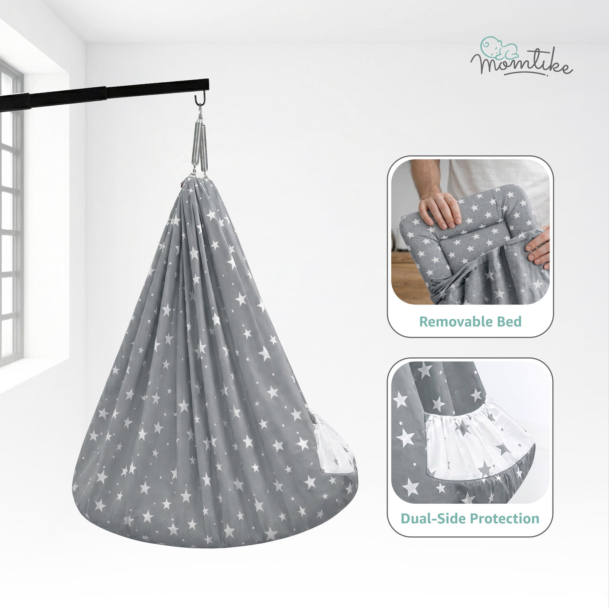 Momtike Pack of 6 Baby Bed Cradle | Full Set Grey Star