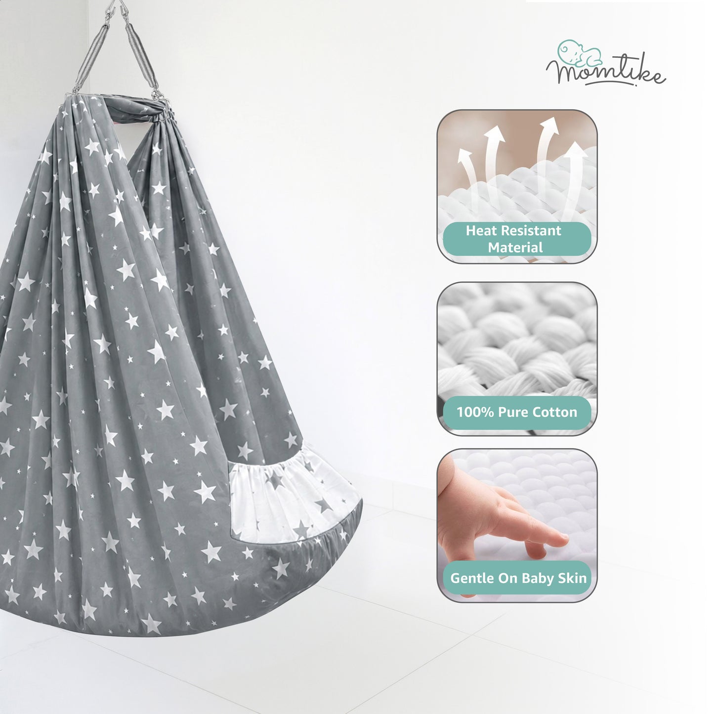 Momtike Pack of 6 Baby Bed Cradle | Full Set Grey Star