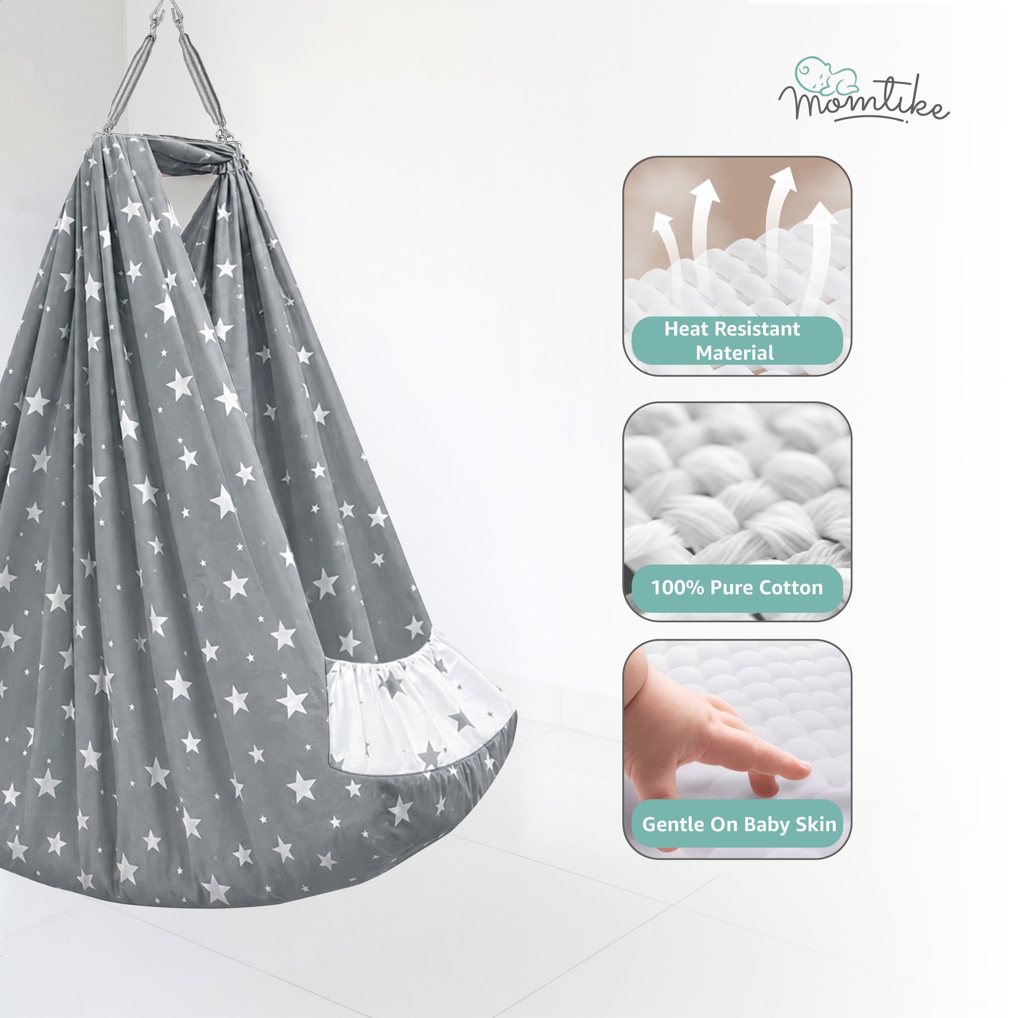 Momtike Pack of Baby Bed Cradle | PREMIUM Grey Star