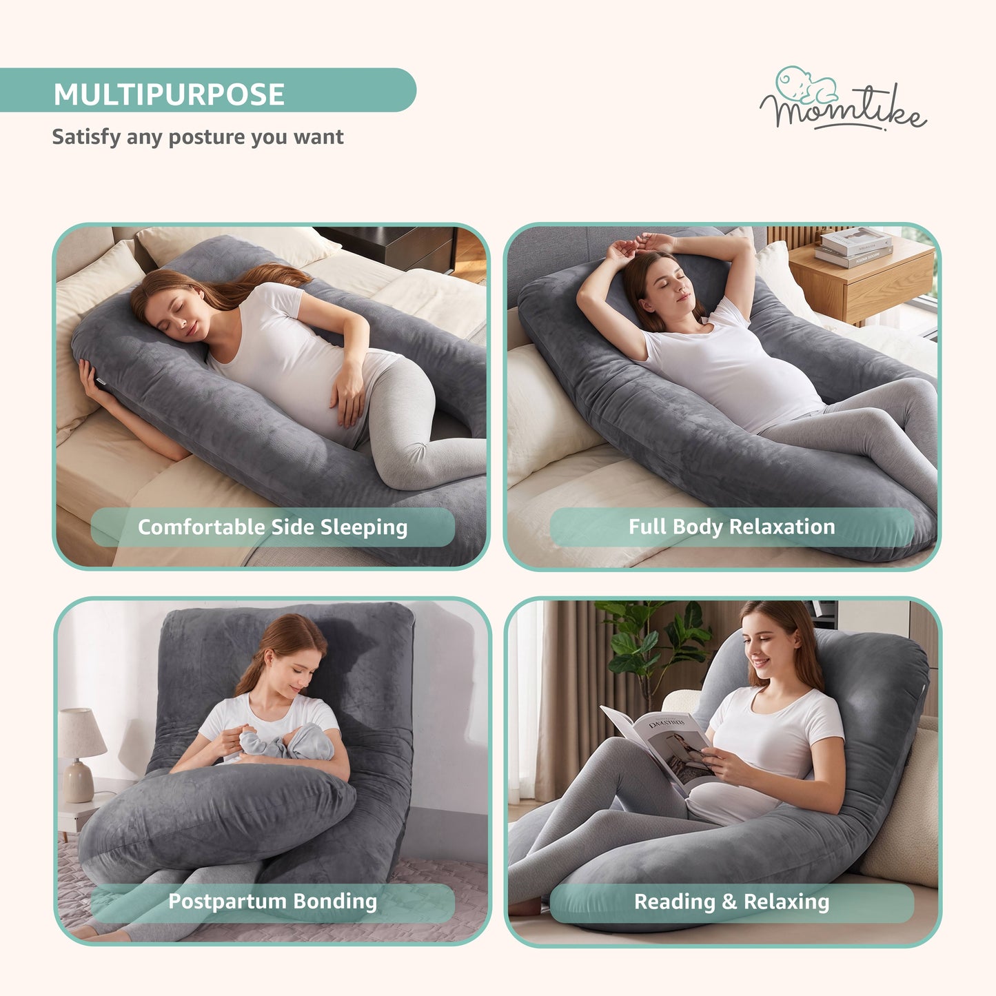 Pregnancy Pillows for Sleeping | J-Shape | Grey