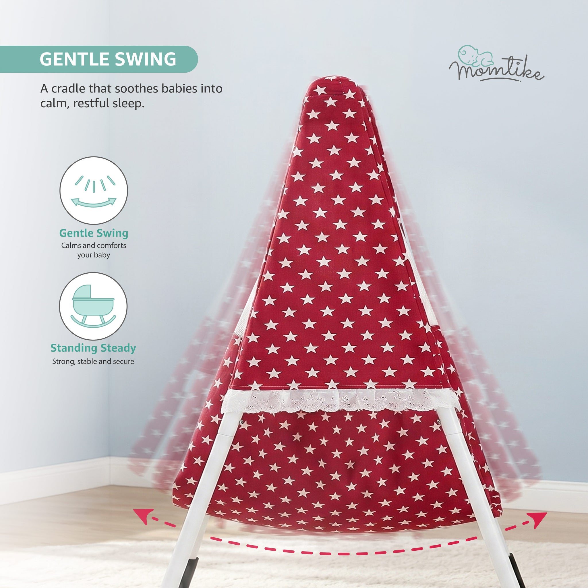 Baby Swing Cradle with Stand | Cotton Cloth, Mosquito Net & Pad | Up to 9kg