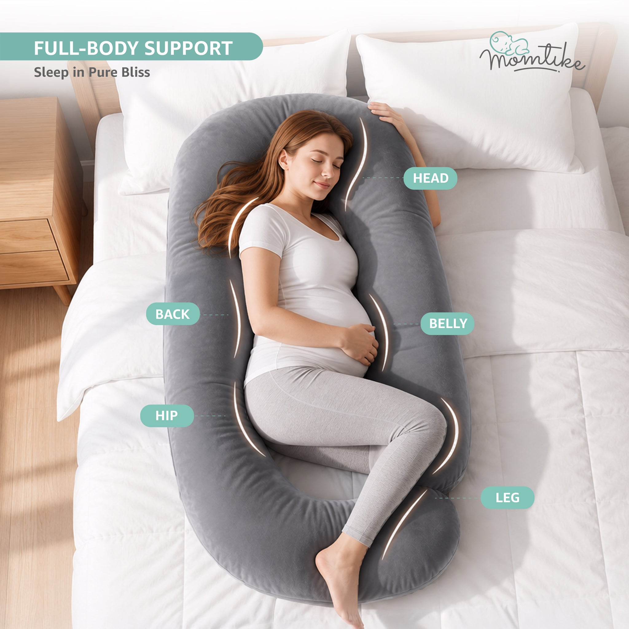 Pregnancy Pillows for Sleeping | J-Shape | Grey