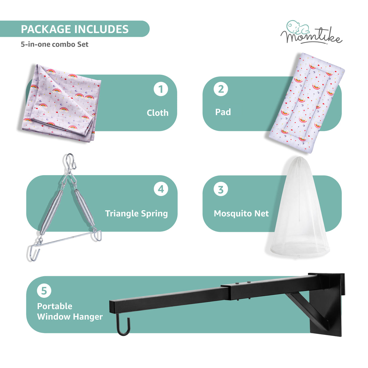 Momtike Pack of 6 Baby Bed Cradle | Full Set Rainbow Ash White