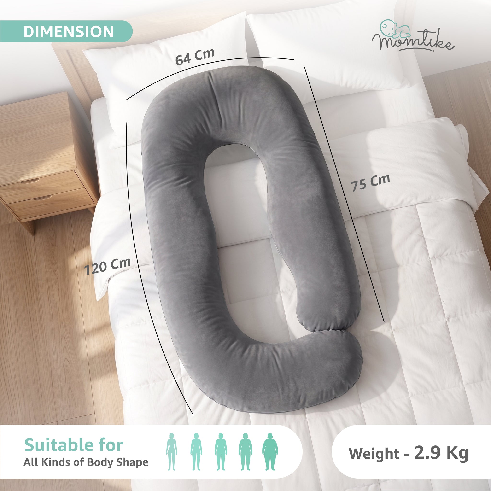 Pregnancy Pillows for Sleeping | J-Shape | Grey