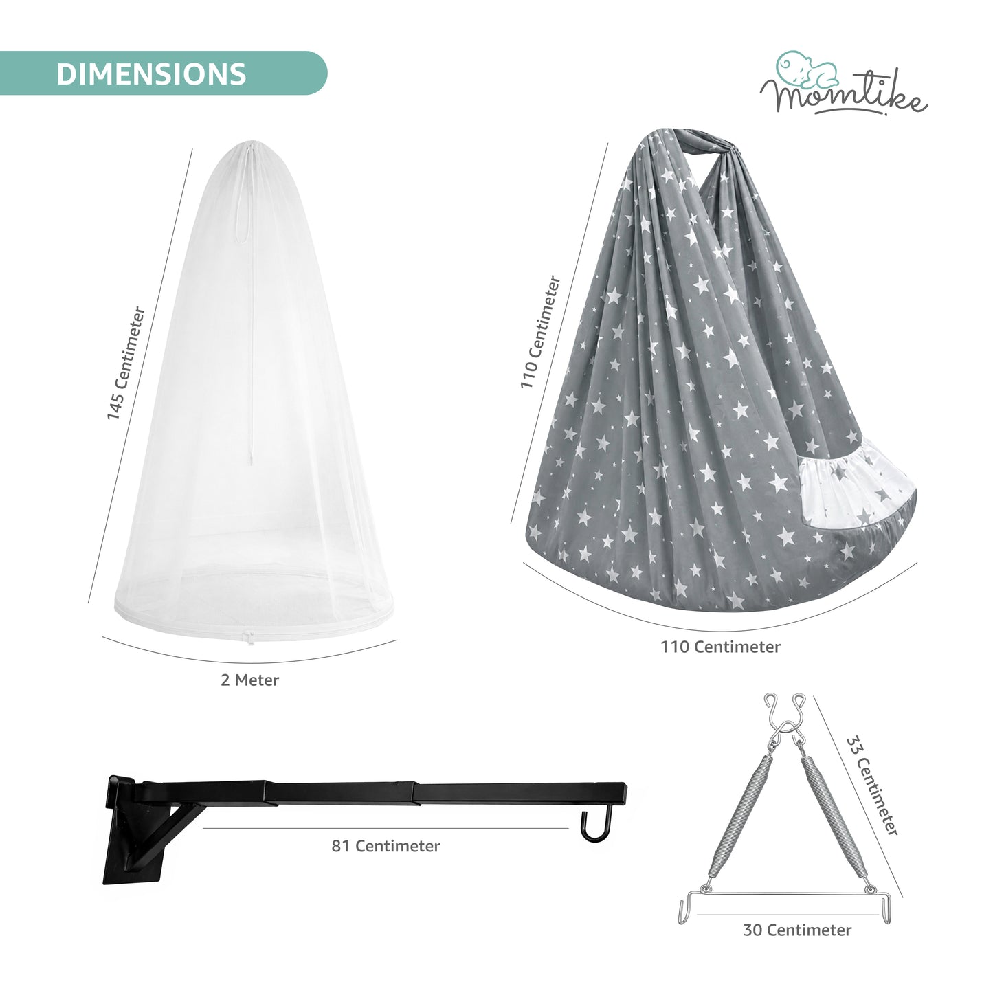 Momtike Pack of 6 Baby Bed Cradle | Full Set Grey Star