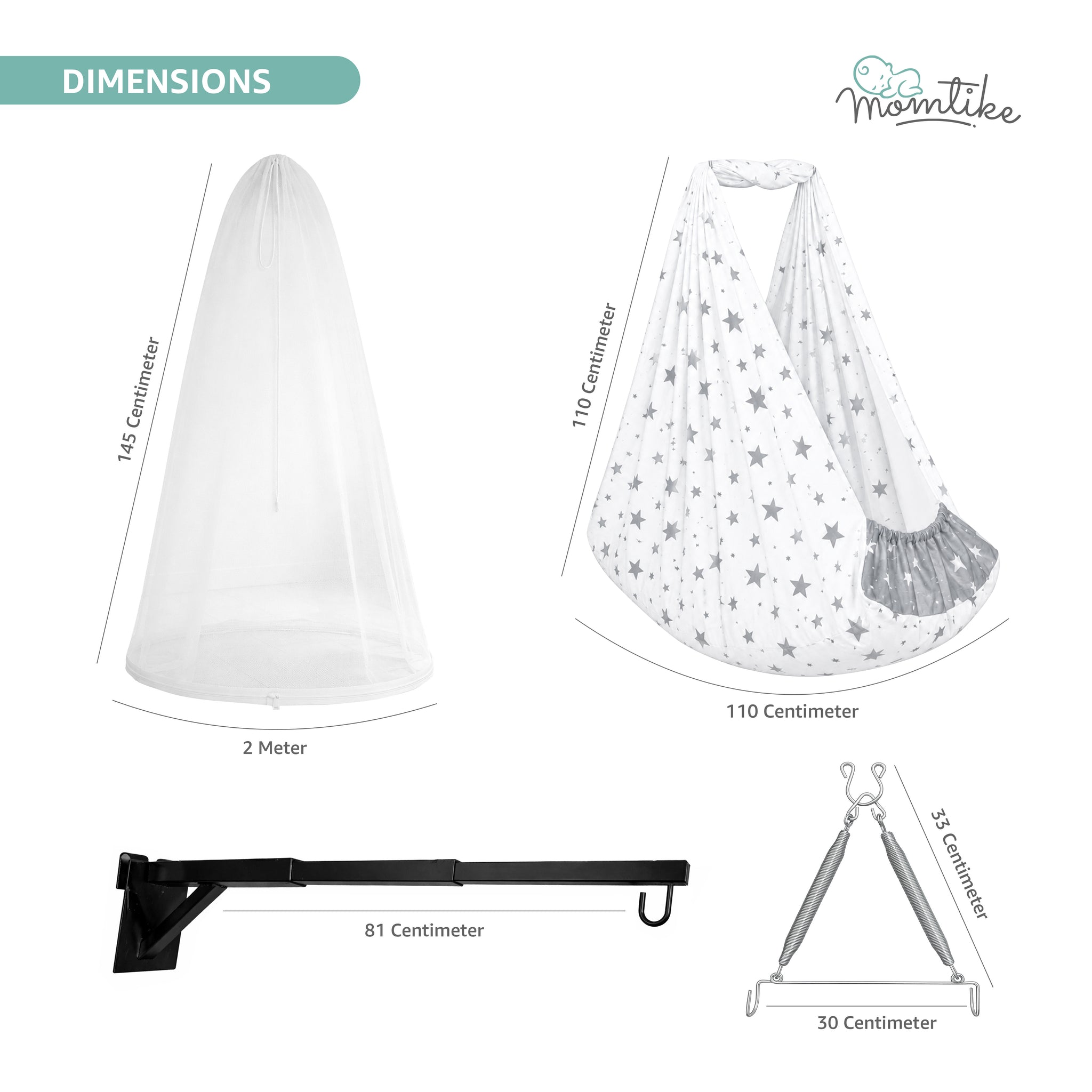 Momtike Pack of 5 Baby Bed Cradle | Full Set LT Grey Star