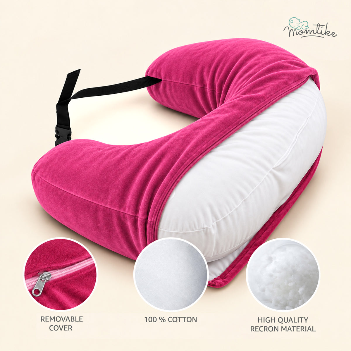 Baby Feeding Pillow | Soft Velvet | Dark Pink