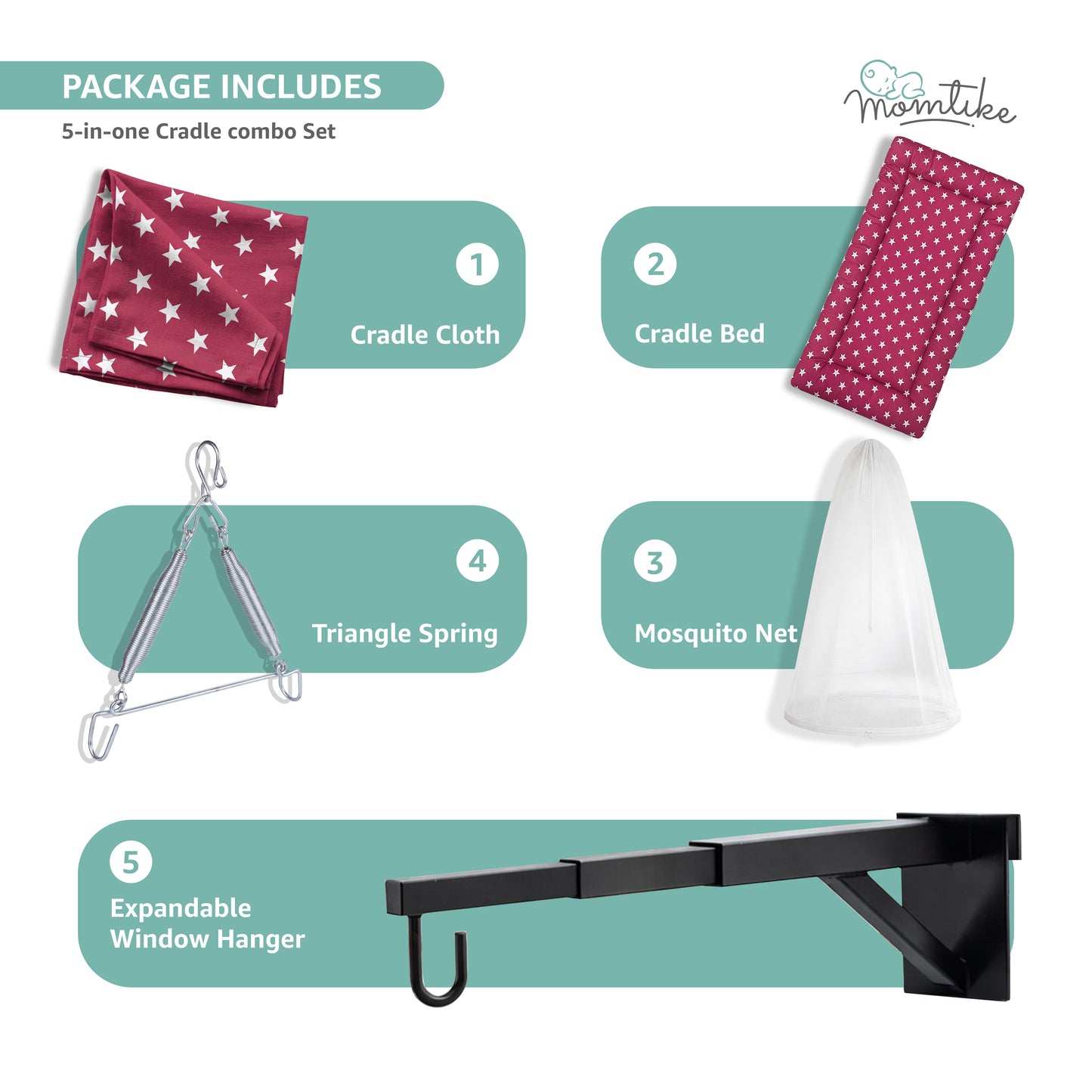 Momtike Pack of 6 Baby Bed Cradle | Full Set Maroon Star