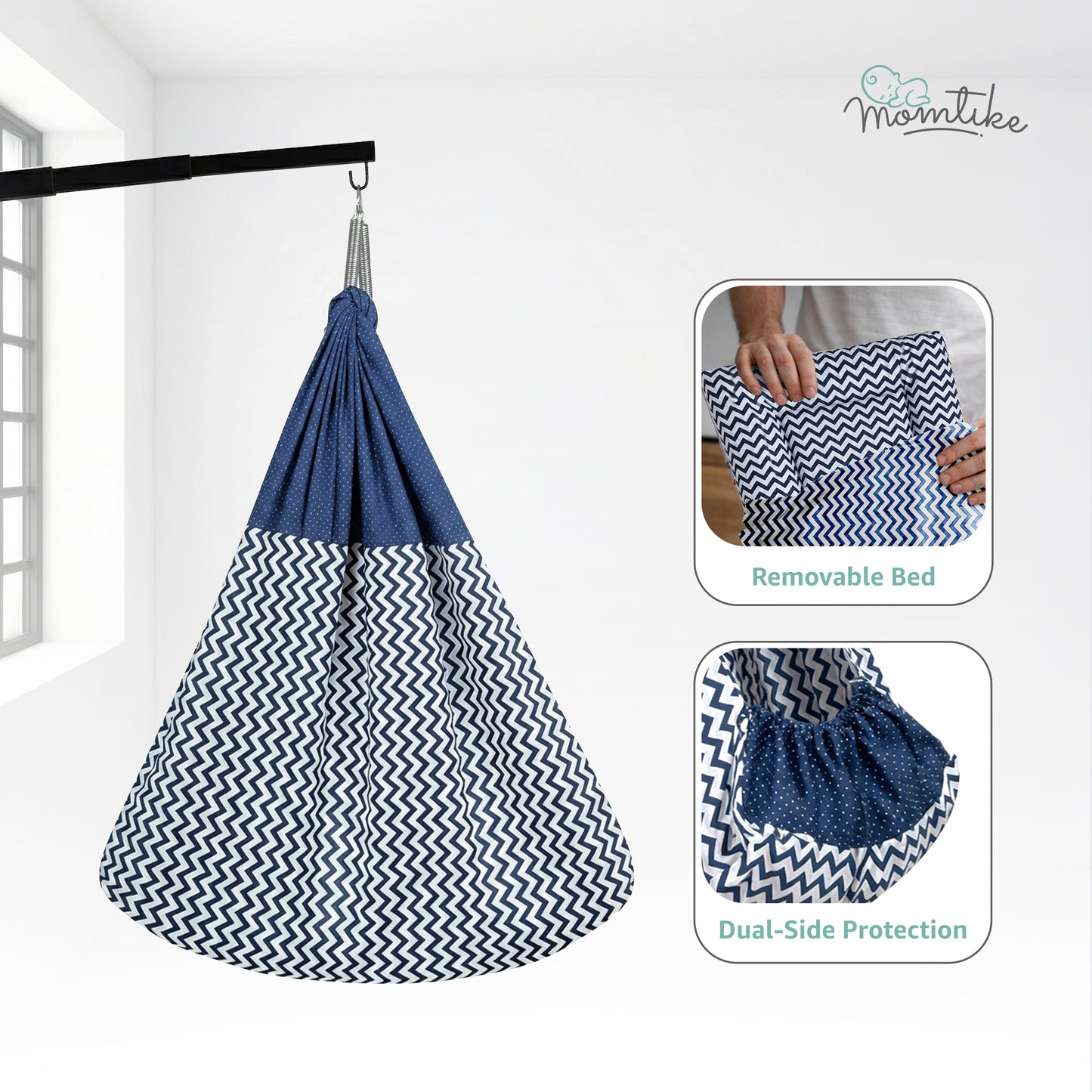 Momtike Pack of 6 Baby Bed Cradle | Full Set Navy Zigzag