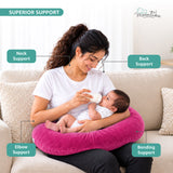 Baby Feeding Pillow | Soft Velvet | Dark Pink