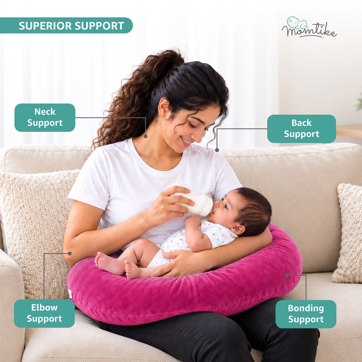 Baby Feeding Pillow | Soft Velvet | Dark Pink
