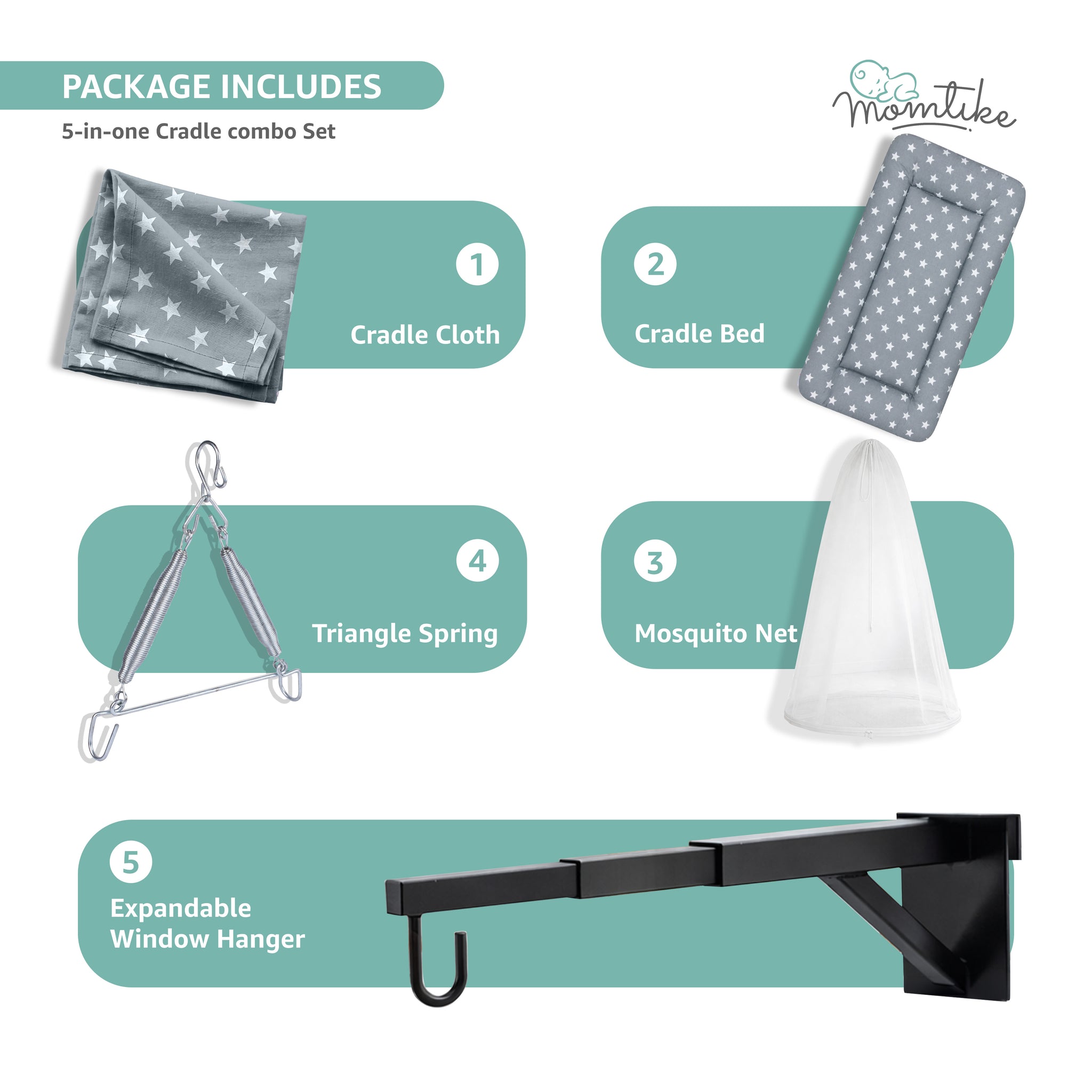 Momtike Pack of 6 Baby Bed Cradle | Full Set Grey Star