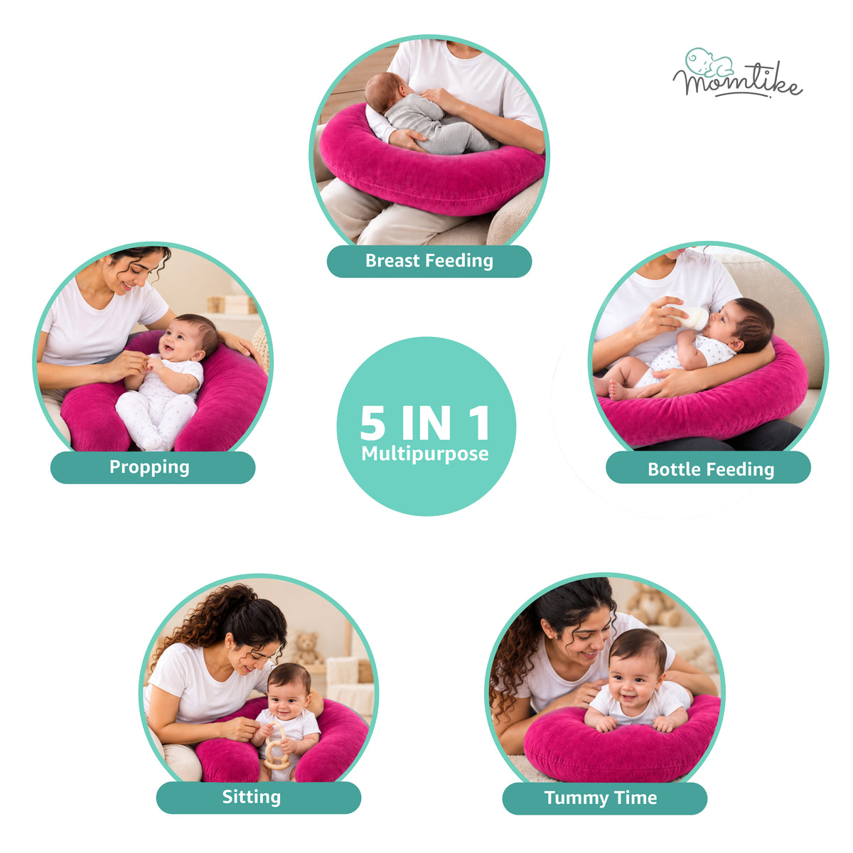 Baby Feeding Pillow | Soft Velvet | Dark Pink