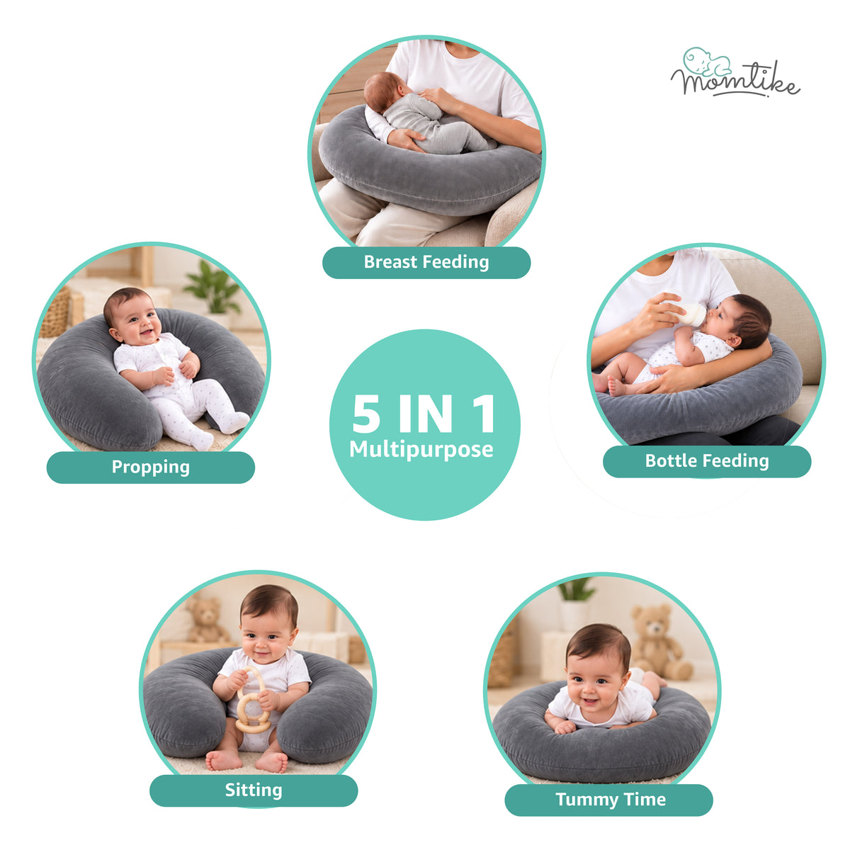 Baby Feeding Pillow | Soft Velvet | Grey