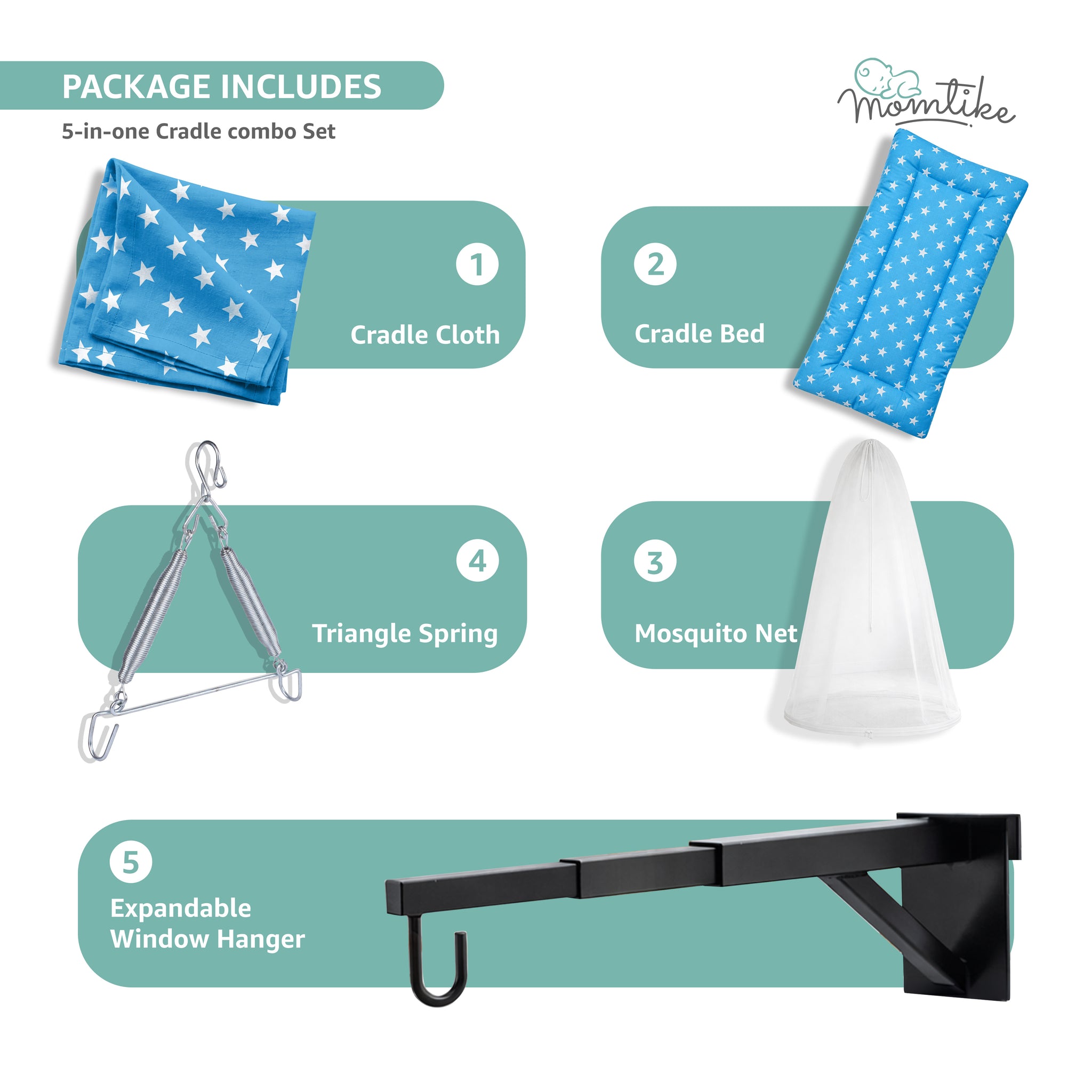 Momtike Pack of 5 Baby Bed Cradle | Full Set Blue Star