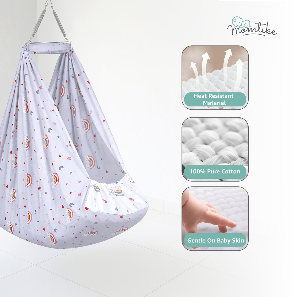 Momtike Pack of 6 Baby Bed Cradle | Full Set Rainbow Ash White